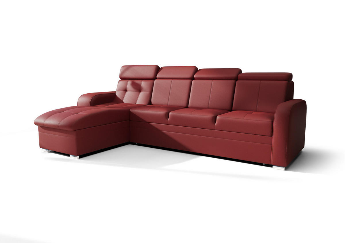 ECKSOFA KONGO RBN10, Eckcouch in L-Form mit Schlaffunktion, Farbe: Rot, Kunstleder, Ottomane Links - Rot, Textil (315/169cm) - O-Sofa