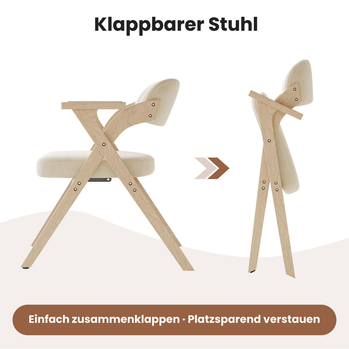 ESSTUHL 2er-Set Beige klappbar aus Massivholz mit Armlehnen - Beige, Holz (64.5/76/66.5cm) - PANGIVO