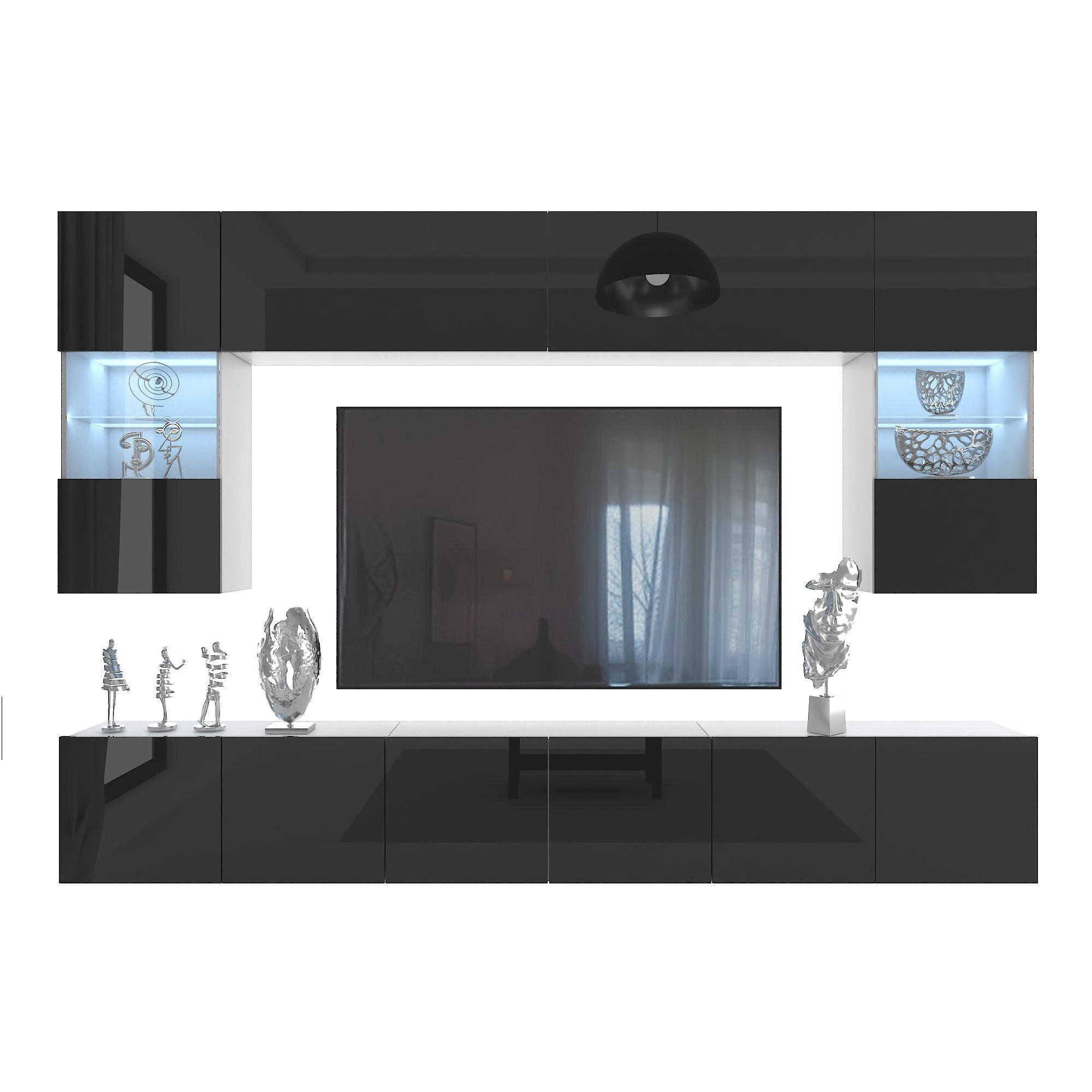 B BELINI GROUP OBÝVACÍ STĚNA Milano 1, Černá lesklá, 300 cm, Bezúchytková