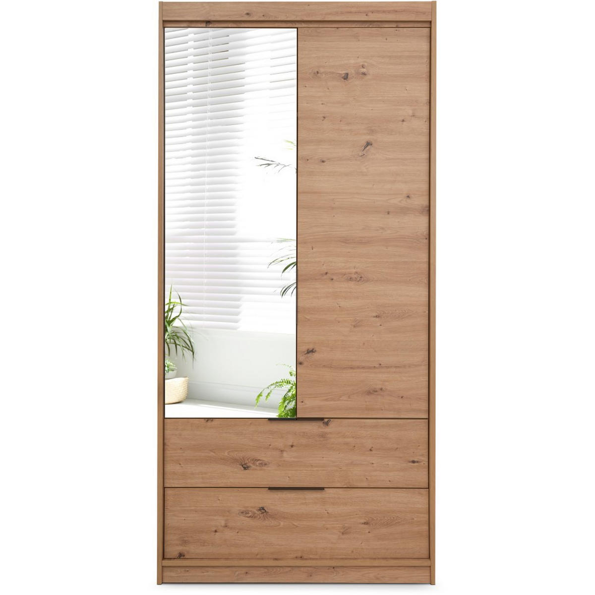 DREHTÜRENSCHRANK Madero mit Spiegel und 2 Schubladen, 103 cm, eiche Artisan - Eiche Artisan, Holzwerkstoff (103/213/60cm) - Beautysofa