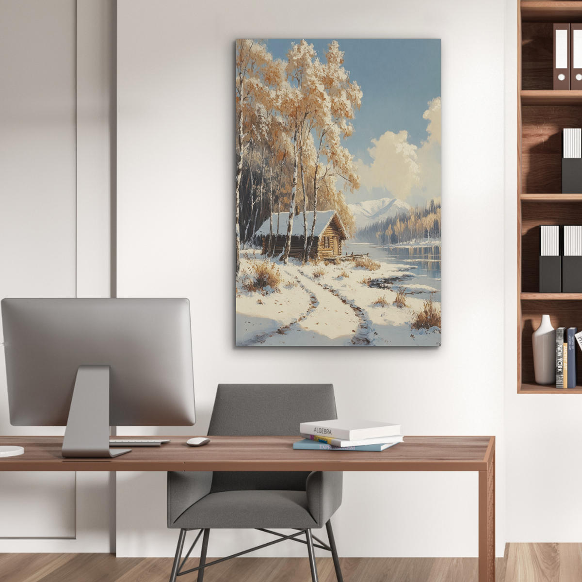 AKUSTIKPANEEL Winter - Schnee - Zuhause - Natur 70x100 cm - Hellbraun, Textil (70/0.9/100cm) - MuchoWow
