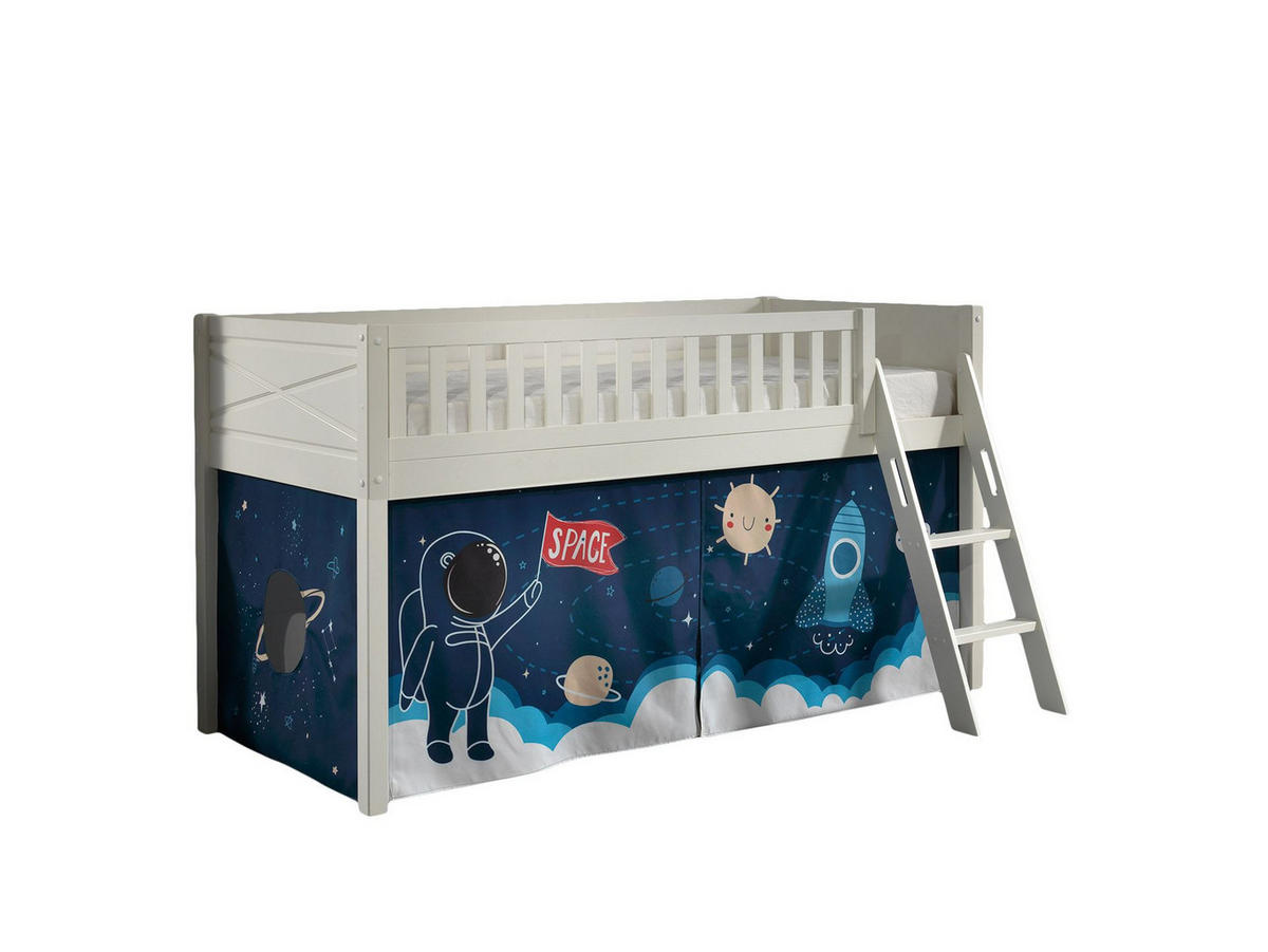 KINDERBETT Karyl 208x114x135 Massivholz Weiß Textilset Rakete - Türkis/Weiß, Holz (90/200cm) - 58aufmkessel