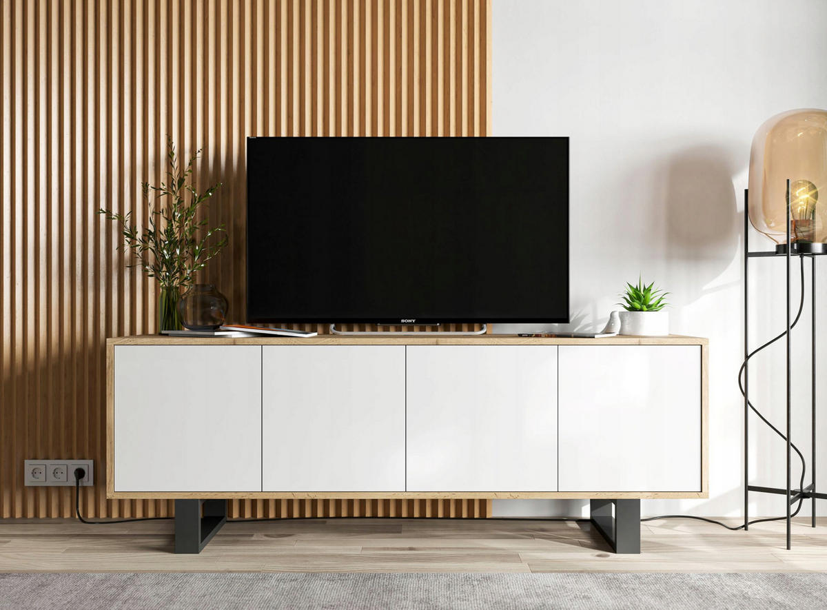TV-SCHRANK Apollo2 Eiche wotan Weiß Matt mit Metallbeinen 150 cm - Weiß, Holzwerkstoff/Metall (150/53/35cm) - Meble Lindner