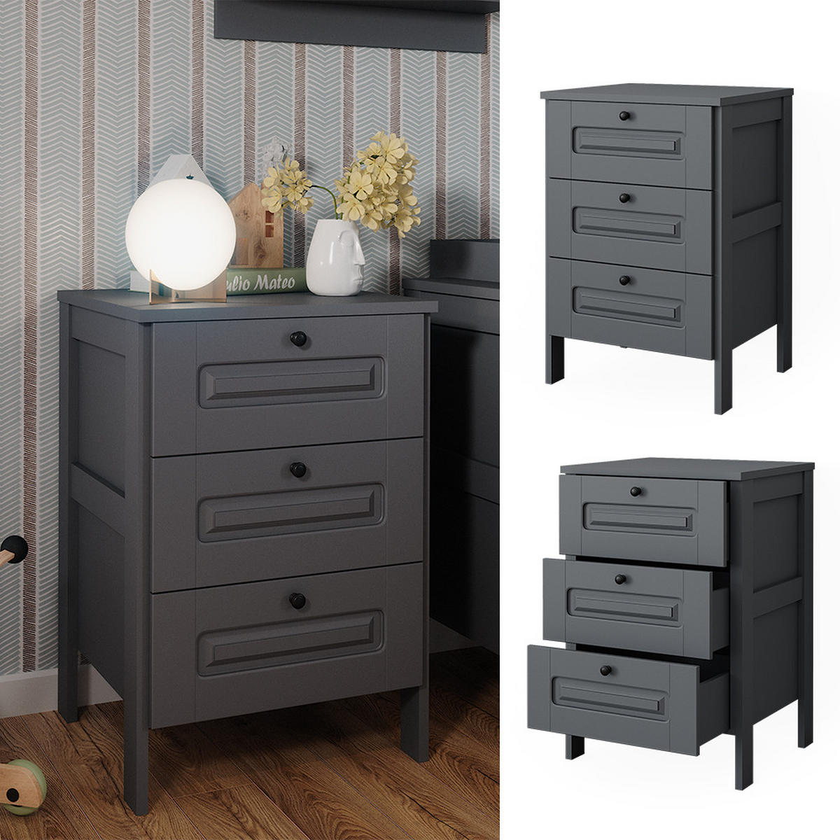 KOMMODE Ajaton Grau 60 x 88.4 cm - Grau, Holzwerkstoff (60/88.4/53.4cm) - VitaliSpa