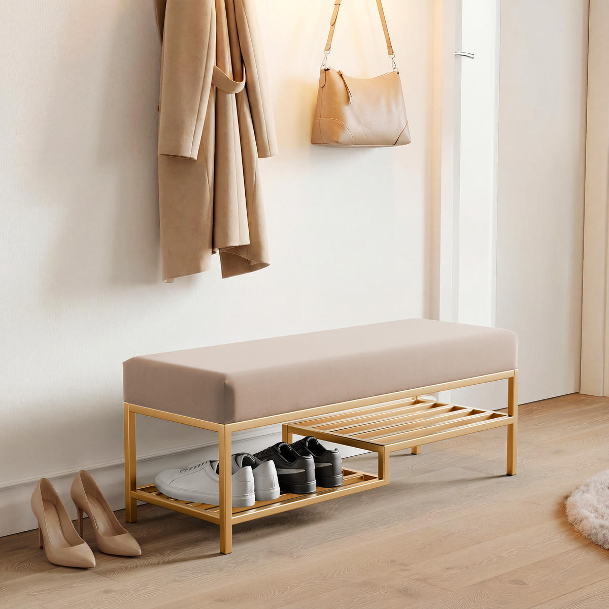 POLSTERBANK STEP 80 cm Gold / Beige ,Metallgestell - Beige, Metall (80/45/35cm) - Idohome