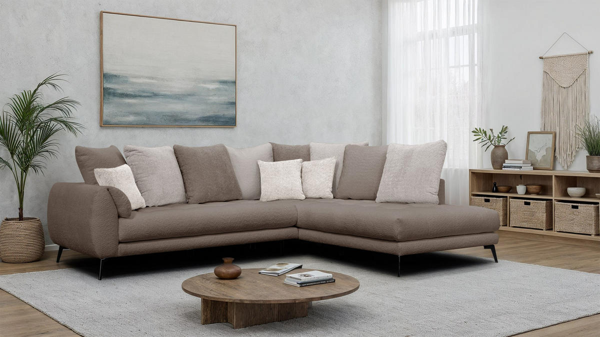 ECKSOFA CALME 5-Sitzer, beige und écru - Beige, Holz/Textil (294/229cm) - Courtois Laville