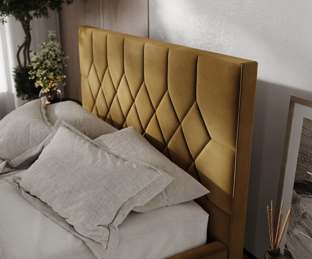 POLSTERBETT Brisa 140/200 cm Honiggelb im Kronos Stoff - Schwarz/Naturfarben, Holz/Holzwerkstoff (140/200cm) - AltaBeds