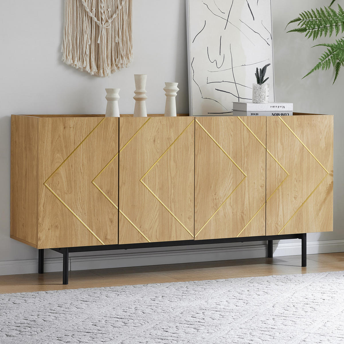 SIDEBOARD Buffet 4 Türen Naturholz 160x40x78cm - Naturfarben, Holzwerkstoff (40/78/160cm) - FLIEKS