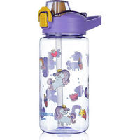 TRINKFLASCHE Kinder 600 ml mit Strohhalm Lila Einhorn - Lila, Kunststoff (10.8/10.8cm)
