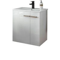 WASCHBECKENUNTERSCHRANK weiß Lack Hochglanz, Eiche, Waschtisch Set hängend 60 cm - Weiß Hochglanz/Eichefarben, Holzwerkstoff (60/70/40cm) - Furn.Design