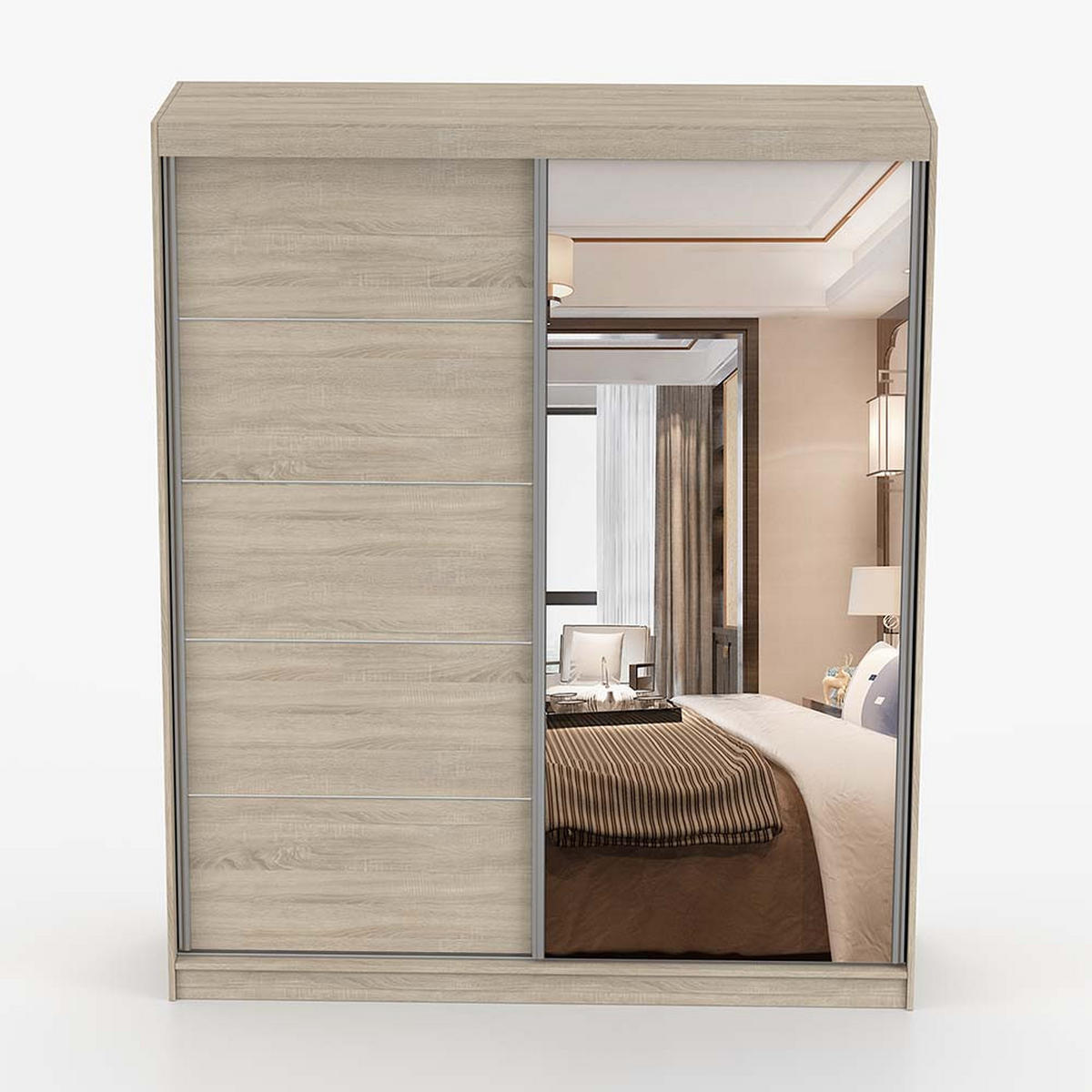 SCHWEBETÜRENSCHRANK 183/218/61 cm 2-türig Bella 03 Sonoma Eiche - Alufarben/Sonoma Eiche, Glas/Holzwerkstoff (183/218/61cm) - imoebel24