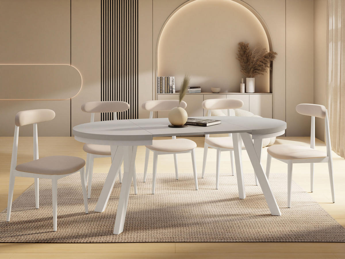 ESSTISCH Vero Neo Weiß rund ausziehbar verlängerbar, Kaschmir 90-190/90/77 cm - Kaschmir/Weiß, Holz/Holzwerkstoff (90/90/77cm) - WFL GROUP