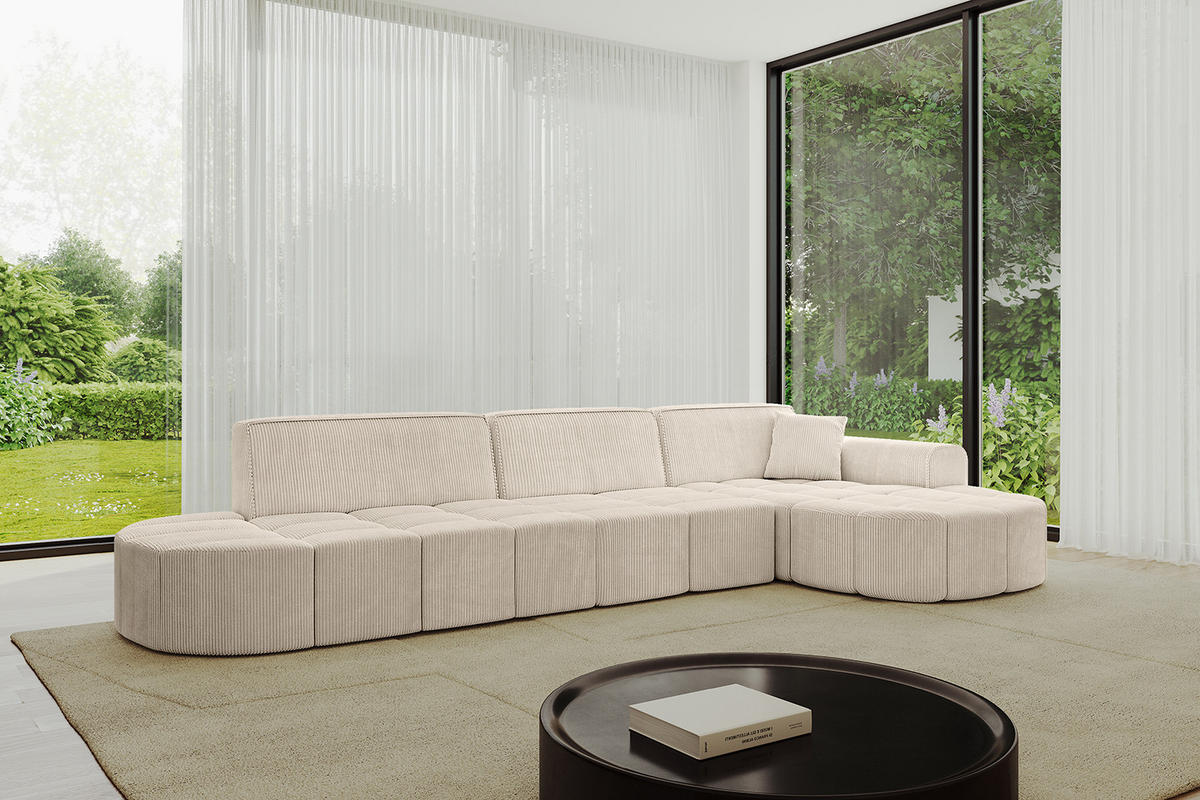 ECKSOFA Ottomane Rechts LIVO-L2 - 337x173x79,5 cm Beige - Beige, Holzwerkstoff/Textil (337/173cm) - ALTDECOR
