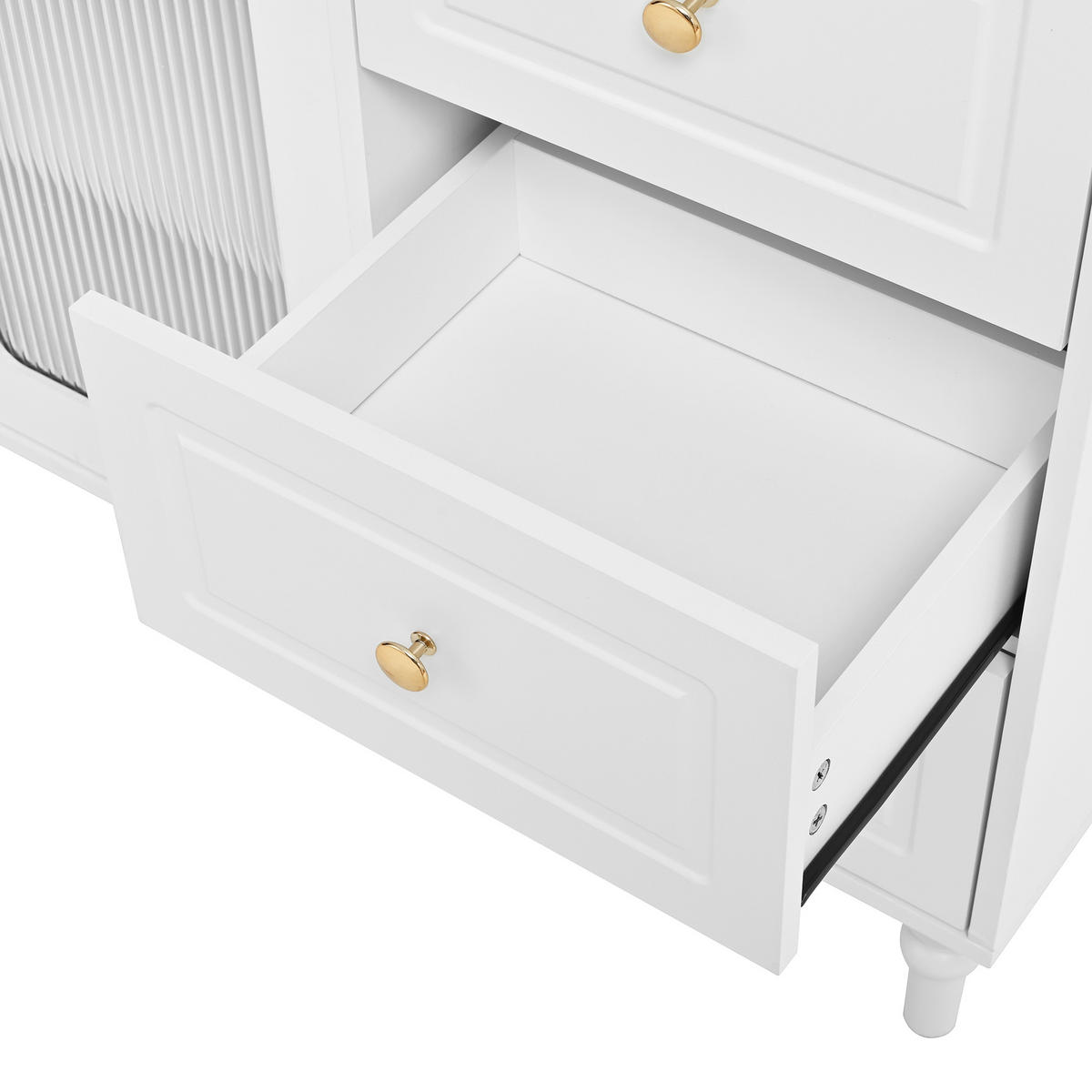 BUFFET 120x40x138.5 cm Weiß mit Fluted Glas & Ladestation - Weiß, Holzwerkstoff (40/138.5/120cm) - Modfu