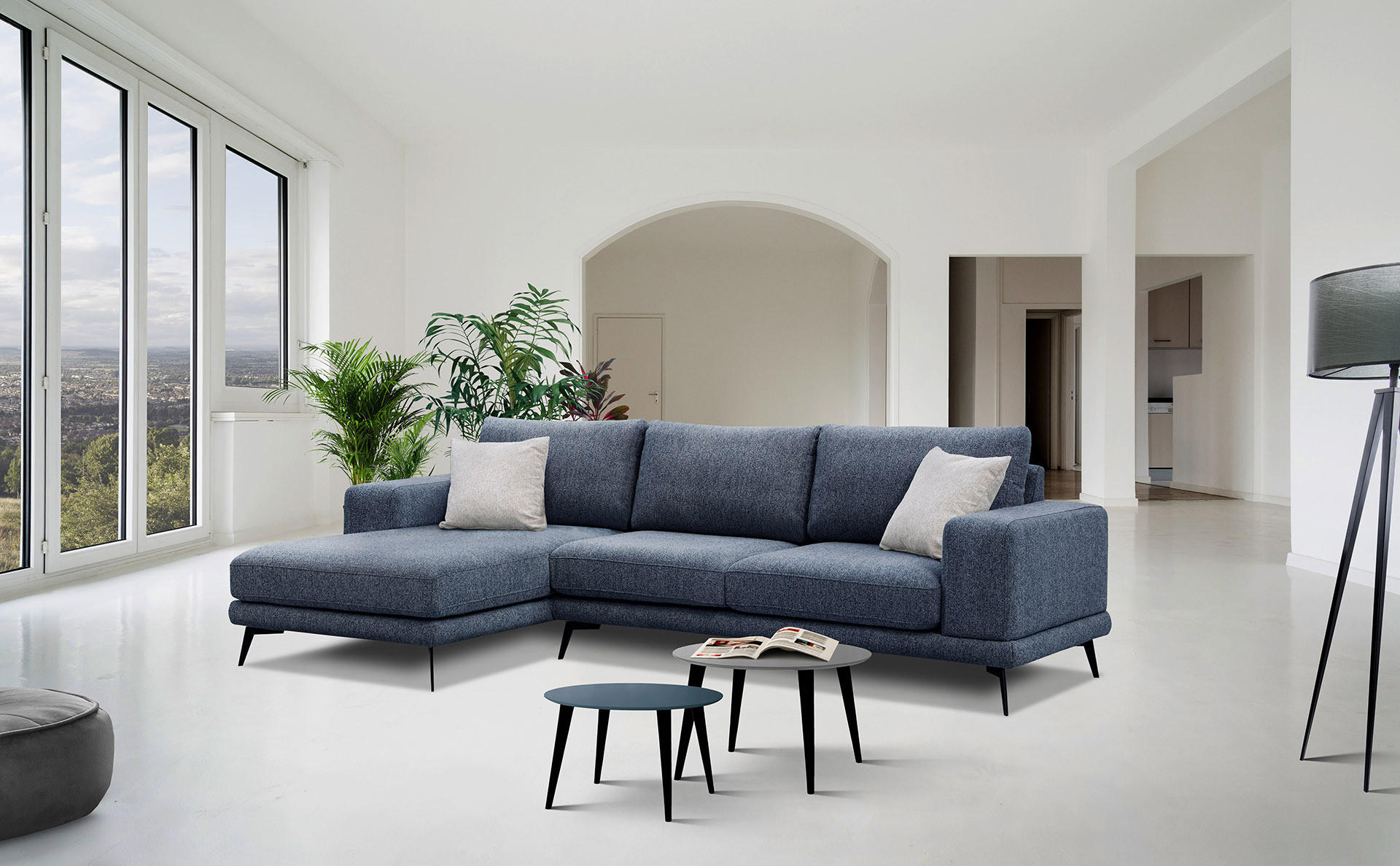 ECKSOFA MEDIOLANE 5-Sitzer, dunkelblau - Dunkelblau, Holzwerkstoff/Textil (158/282cm) - Courtois Laville
