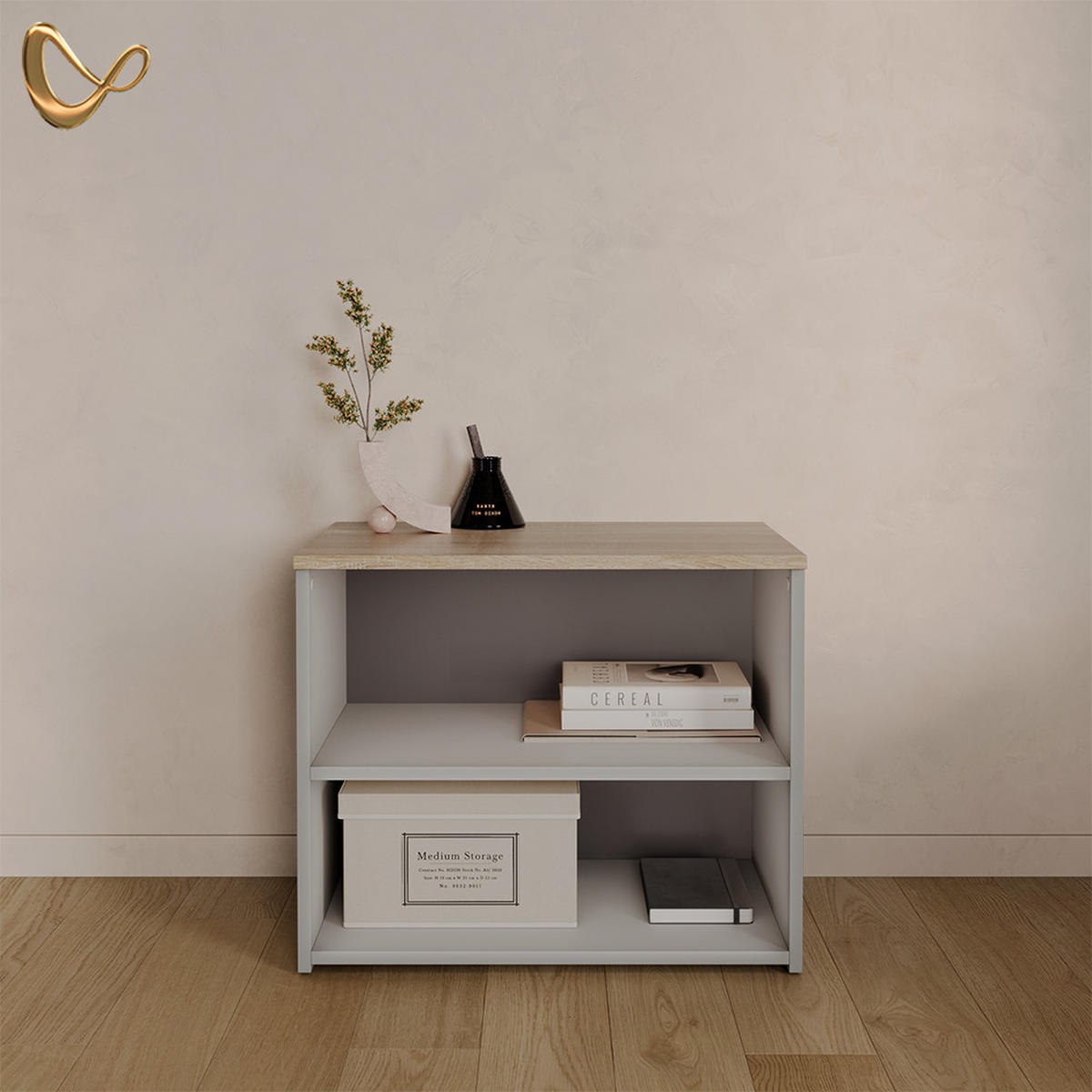LOWBOARD Piave Greige 60 x 50 cm mit 2 Fächern - Greige, Holzwerkstoff (60/50/40cm) - Livinity®
