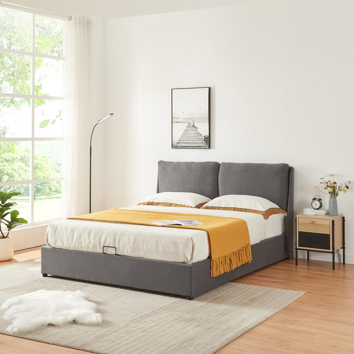 POLSTERBETT Lunner - Dunkelgrau, Holzwerkstoff/Kunststoff (160/200cm) - [en.casa]
