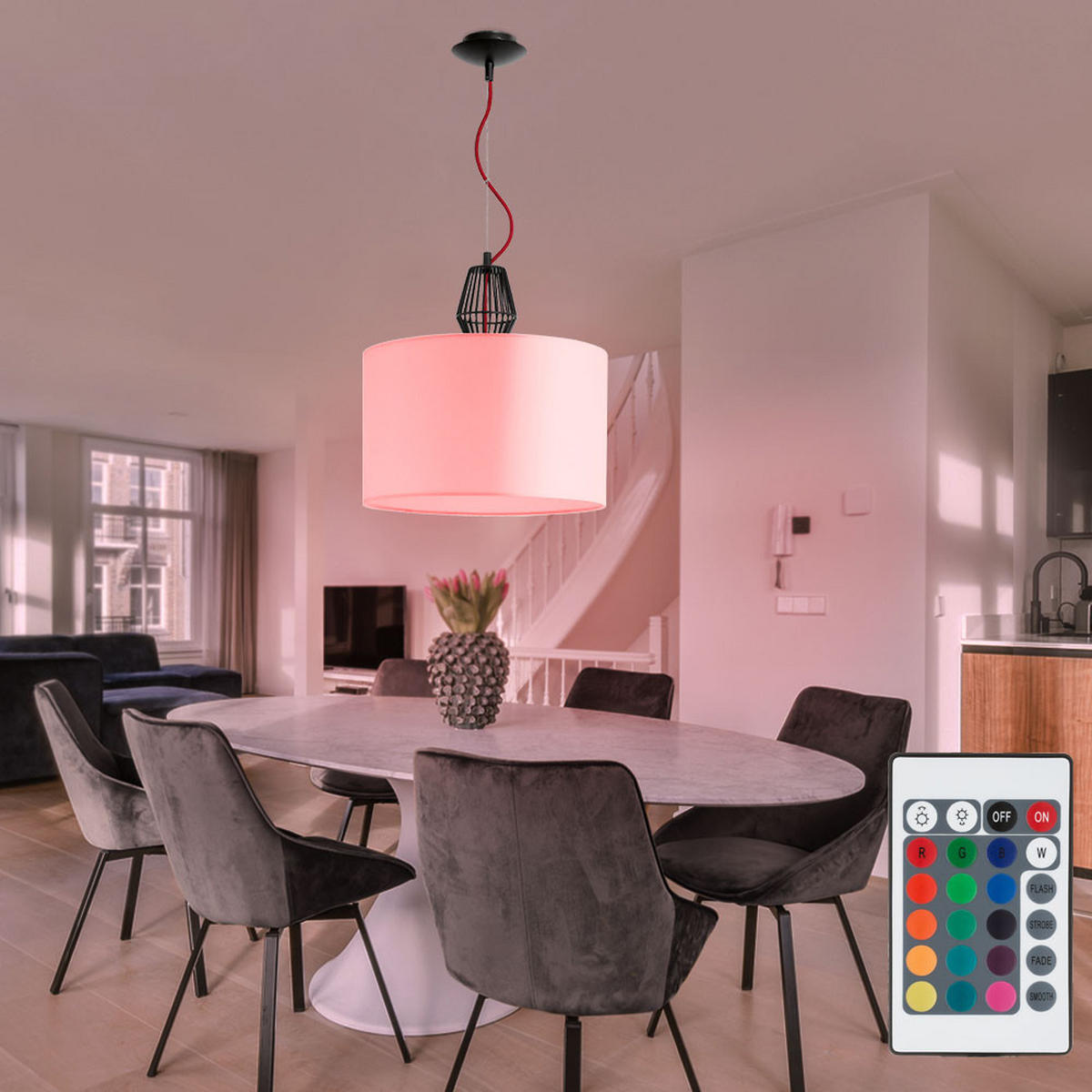 LED HÄNGELEUCHTE Metall Textil Weiß - Weiß, Metall (35.5/35.5/22cm)