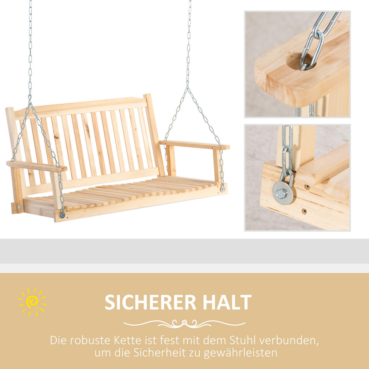 HÄNGEBANK, Tannenholz, Stahl, Naturholz - Naturfarben, Holz/Metall (69/60/117cm) - Outsunny