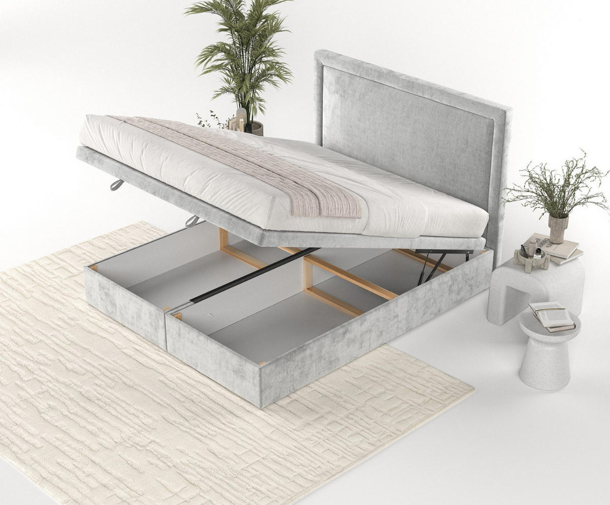 POLSTERBETT Salma mit Stauraum 200/200 cm Hellgrau im Lotta Stoff - Hellgrau/Schwarz, Holz/Holzwerkstoff (200/200cm) - AltaBeds