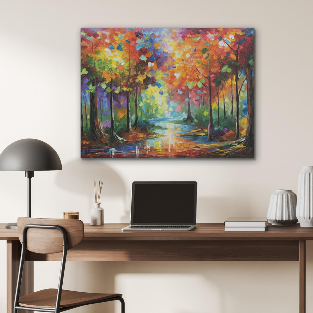 AKUSTIKBILD Landschaft - Wald - Farben - Natur Gemälde 80x60 cm - Multicolor, Textil (80/60/0.9cm) - MuchoWow