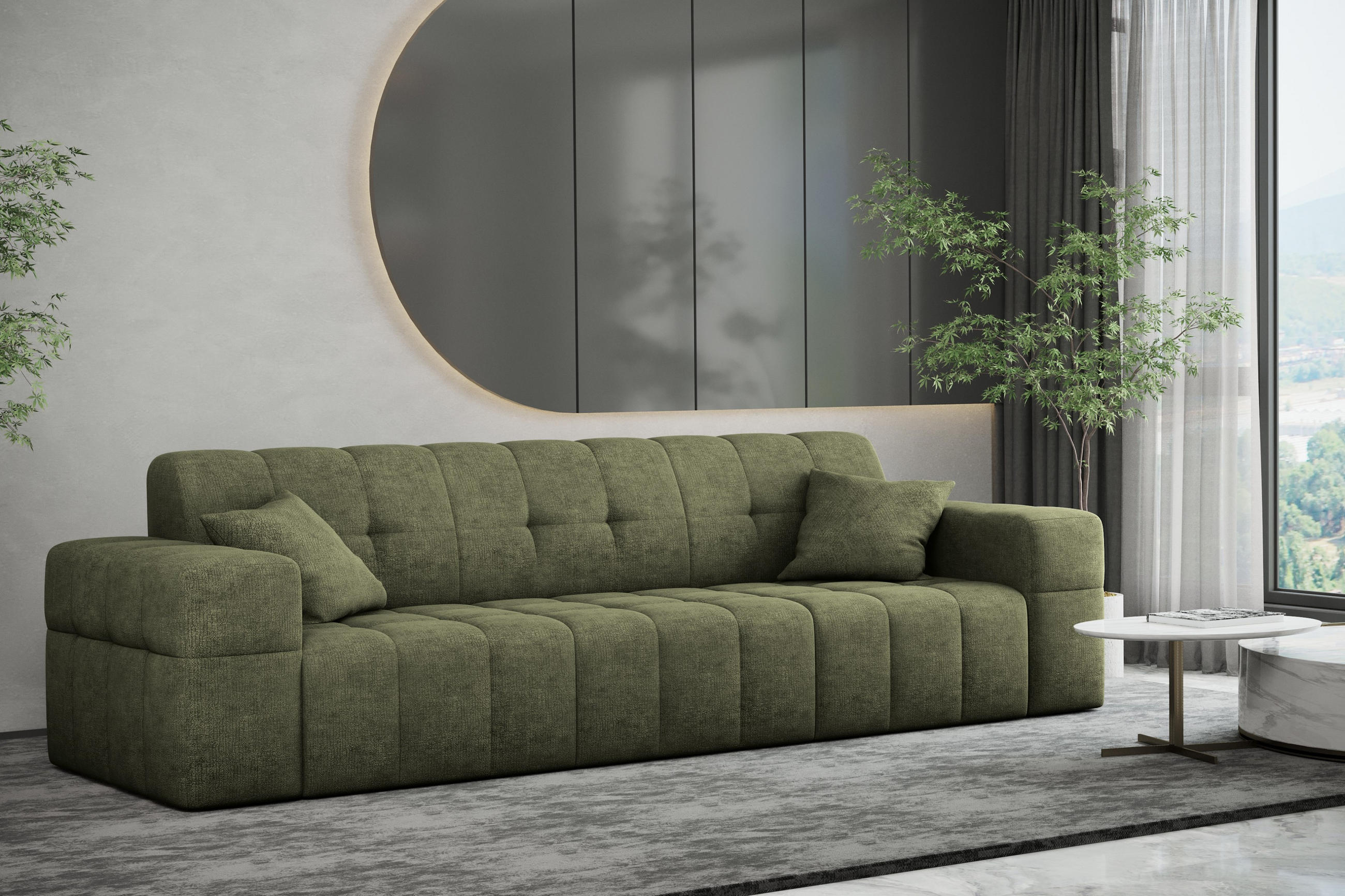 SOFA 3 Sitzer NIMES Stoff Perfect Harmony Grün - Grün, Holz (245/82/92cm) - Kaiser Möbel