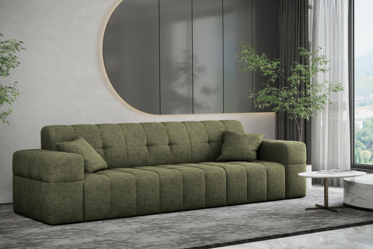 SOFA 3 Sitzer NIMES Stoff Perfect Harmony Grün - Grün, Holz (245/82/92cm) - Kaiser Möbel