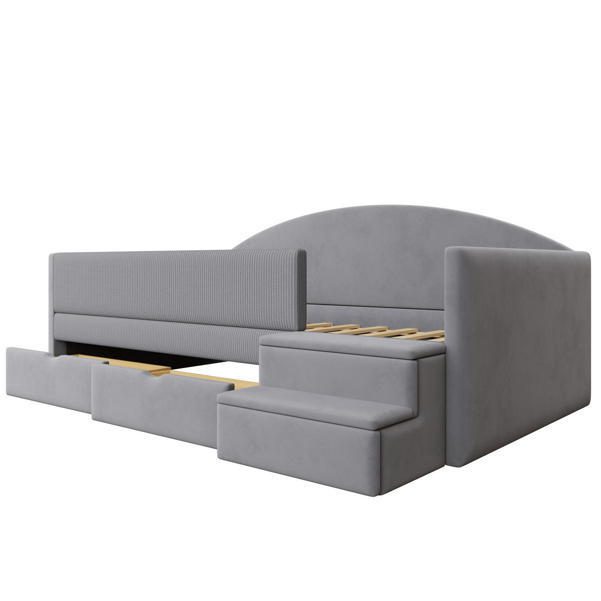 POLSTERBETT mit 2 Schubladen und Stufen 90x190 cm Samt Grau - Grau, Metall (90/190cm) - Meubliv