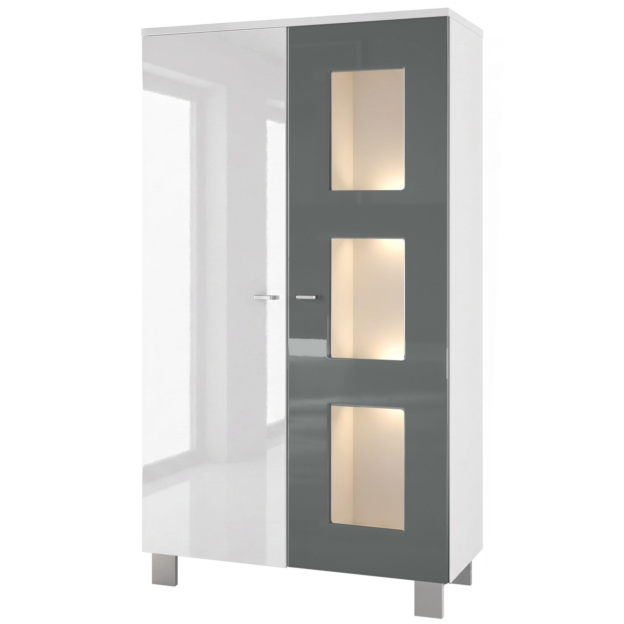 VITRINA Denjo Bijela mat / Bijela visoki sjaj / Siva visoki sjaj s osvjetljenjem (71 x 129 x 35 cm) - siva, drvni materijal (71/129/35cm) - Vladon