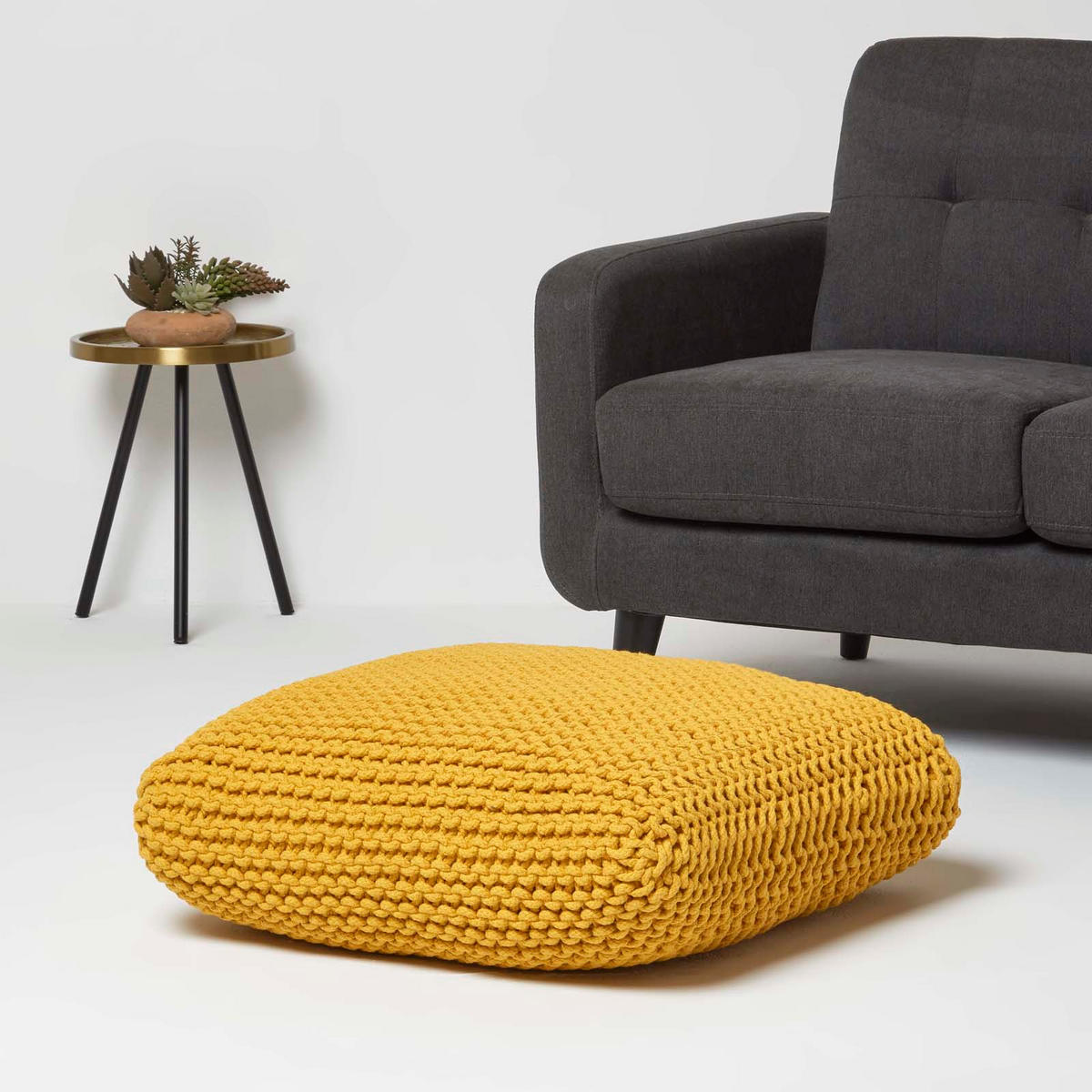 STRICK-POUF senfgelb, Bodenkissen 70/70/20 cm - Gelb, Textil (70/20/70cm) - Homescapes