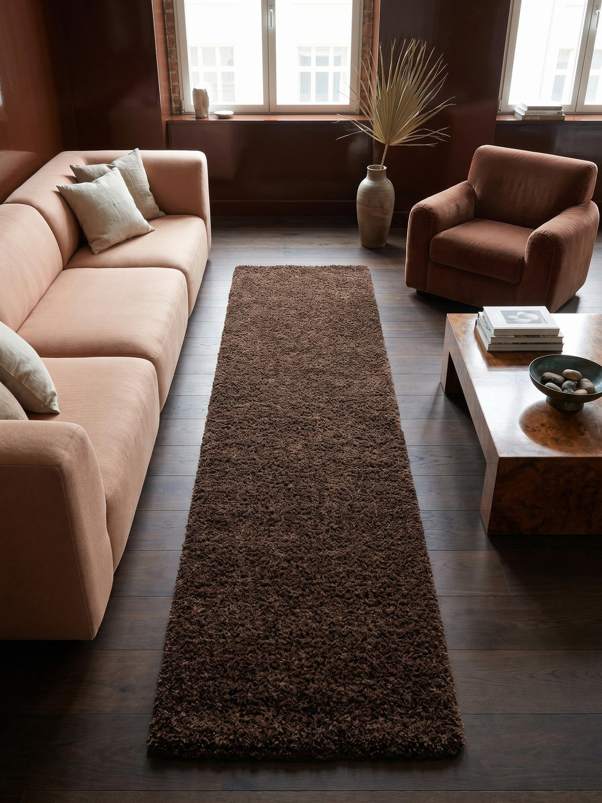 TEPPICH Wohnzimmer Hochflor Einfarbig Weich Flauschig Waschbar Läufer Braun 80x250 cm – RHEIN - Braun, Textil (250/80cm) - KADIMA DESIGN