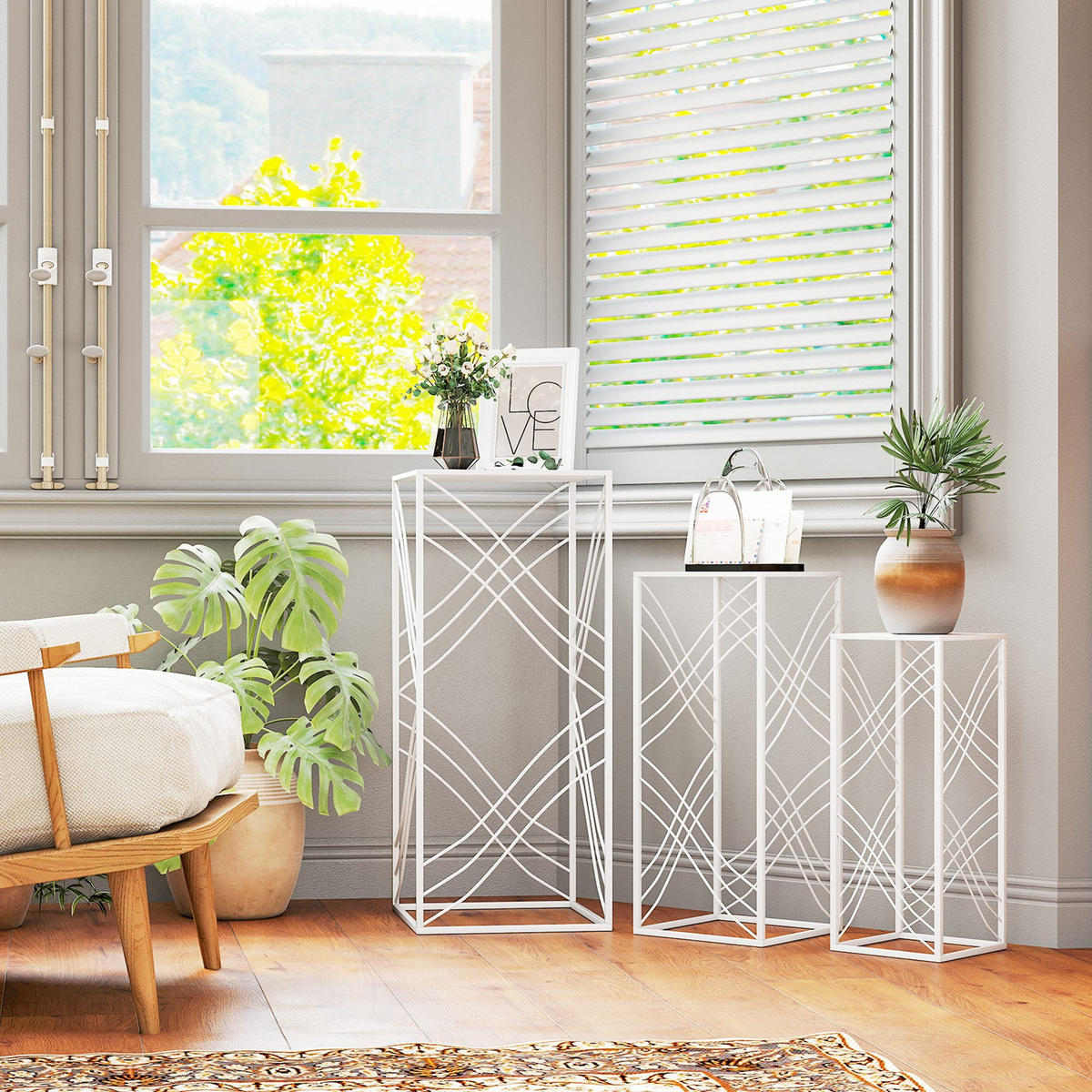 PFLANZENSTÄNDER 3er Set Metall Weiß - Weiß, Metall (70cm) - Outsunny