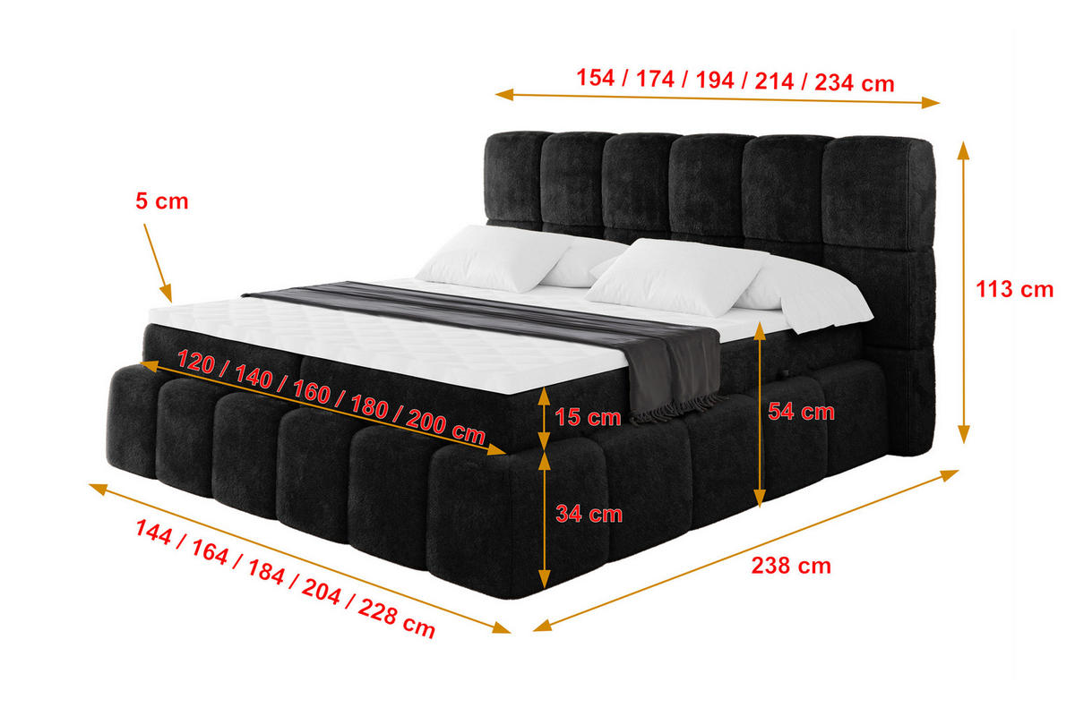 BOXBETT - AURI-H4 - 160x200 Schwarz Lapitt - Schwarz Hochglanz/Schwarz, Holzwerkstoff (160/200cm) - ALTDECOR
