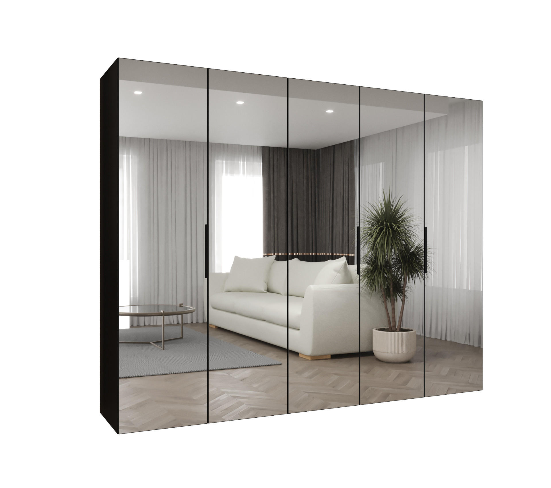 Möbel Kryspol Drehtürenschrank Schwarz, Schwarz 250x202x52 cm
