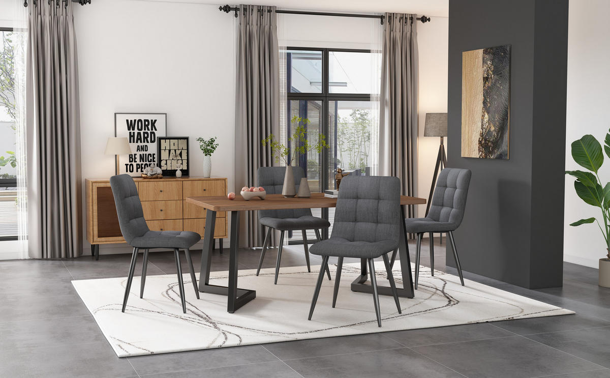 ESSTISCH 117x68x75 cm in Walnuss und Schwarz aus MDF mit Nussbaumoptik auf schwarzem Metallgestell - Walnussfarben, Holzwerkstoff (117/68/75cm) - Modfu