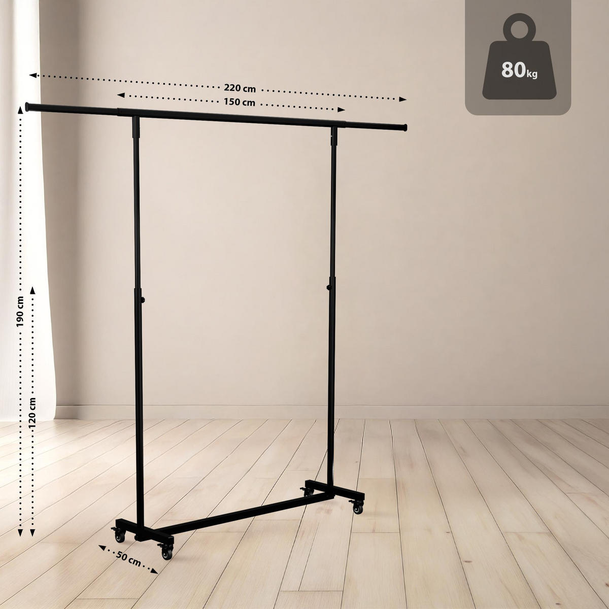 KLEIDERSTÄNDER -Metall - Schwarz, Metall (150/120/50cm) - CLP
