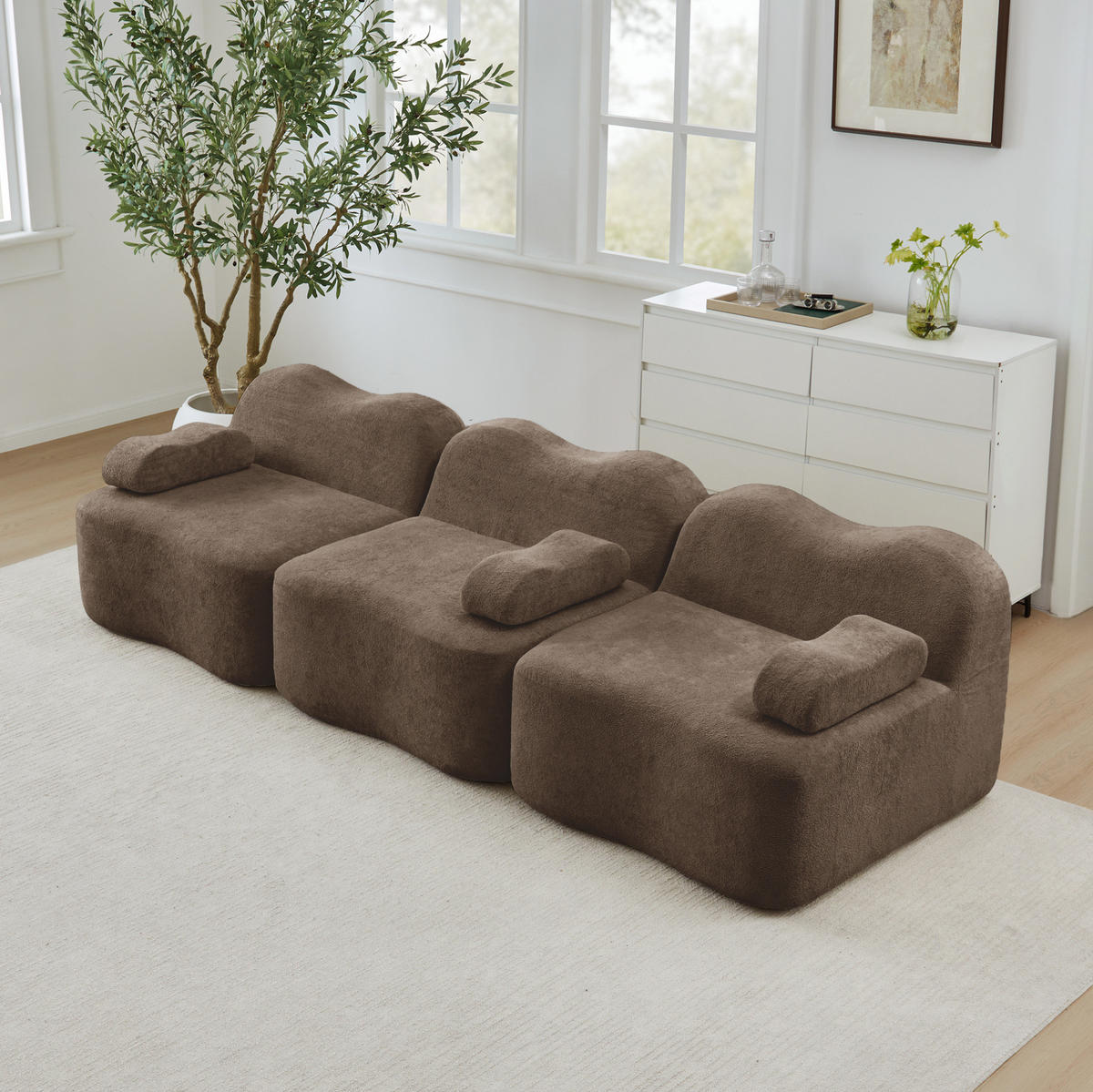 SOFA 288/98/70 cm in Braun aus Samt, modular und rahmenlos - Braun, Textil (98/70/288cm) - Flora Grace