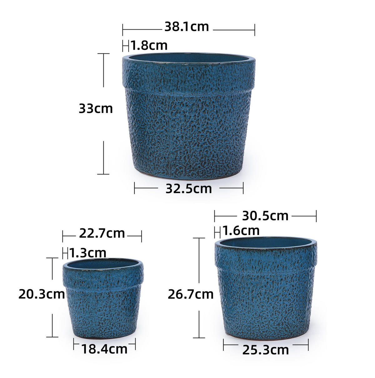 TRUHLÍK na kvety z keramiky, Ø 38,1 cm staromodrá, s odtokovým otvorom, do interiéru aj exteriéru - modrá, keramika (38/33/38cm) - BEAOK