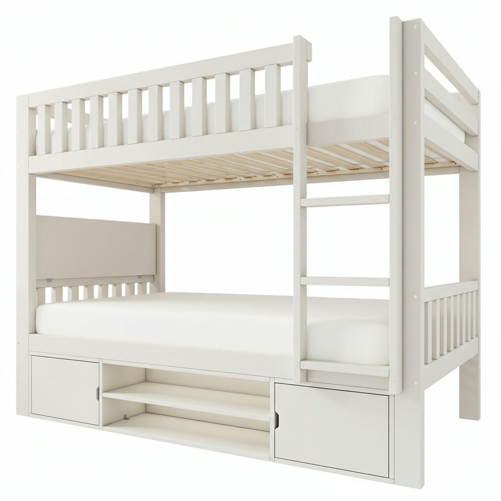 ETAGENBETT Mit Klappbarer Tischplatte Weiß 90x200 cm - Weiß, Holz (90/200cm) - ComfortXL