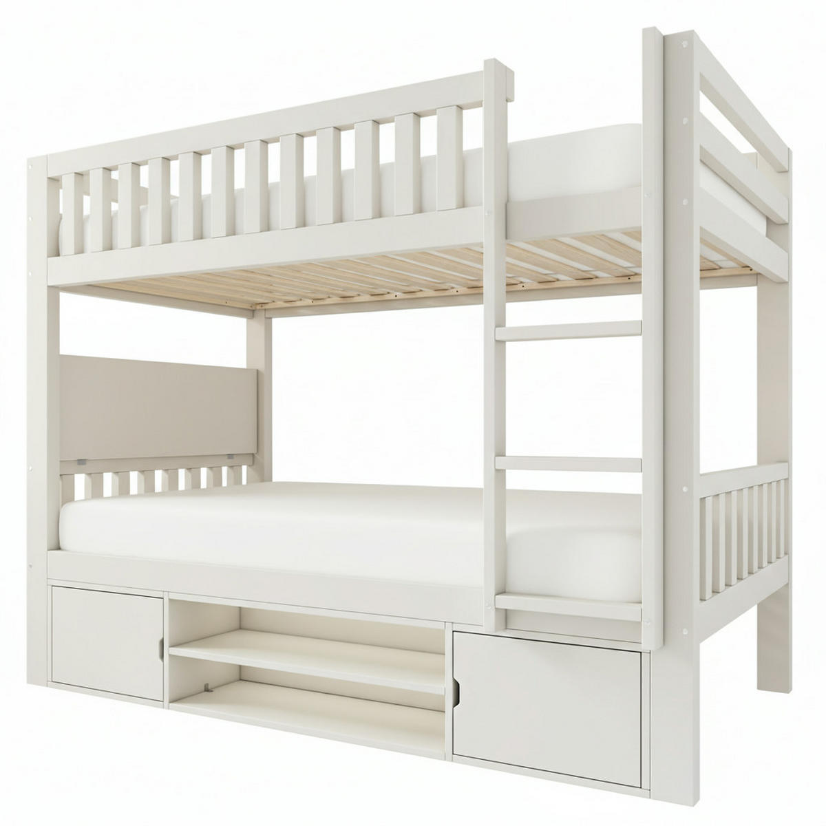 ETAGENBETT Mit Klappbarer Tischplatte Weiß 90x200 cm - Weiß, Holz (90/200cm) - ComfortXL