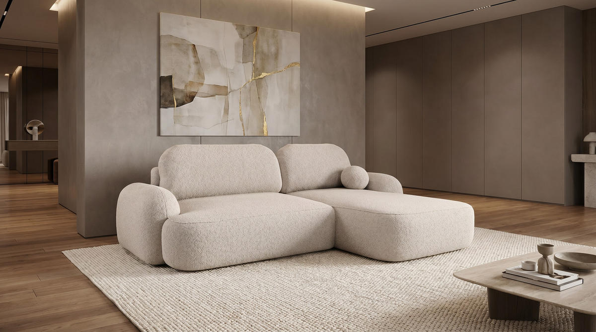 ECKSOFA MIVARO Schlaffsofa Boucle Beige (RECHTS) - Beige, Textil (276/176cm) - Luxkor24
