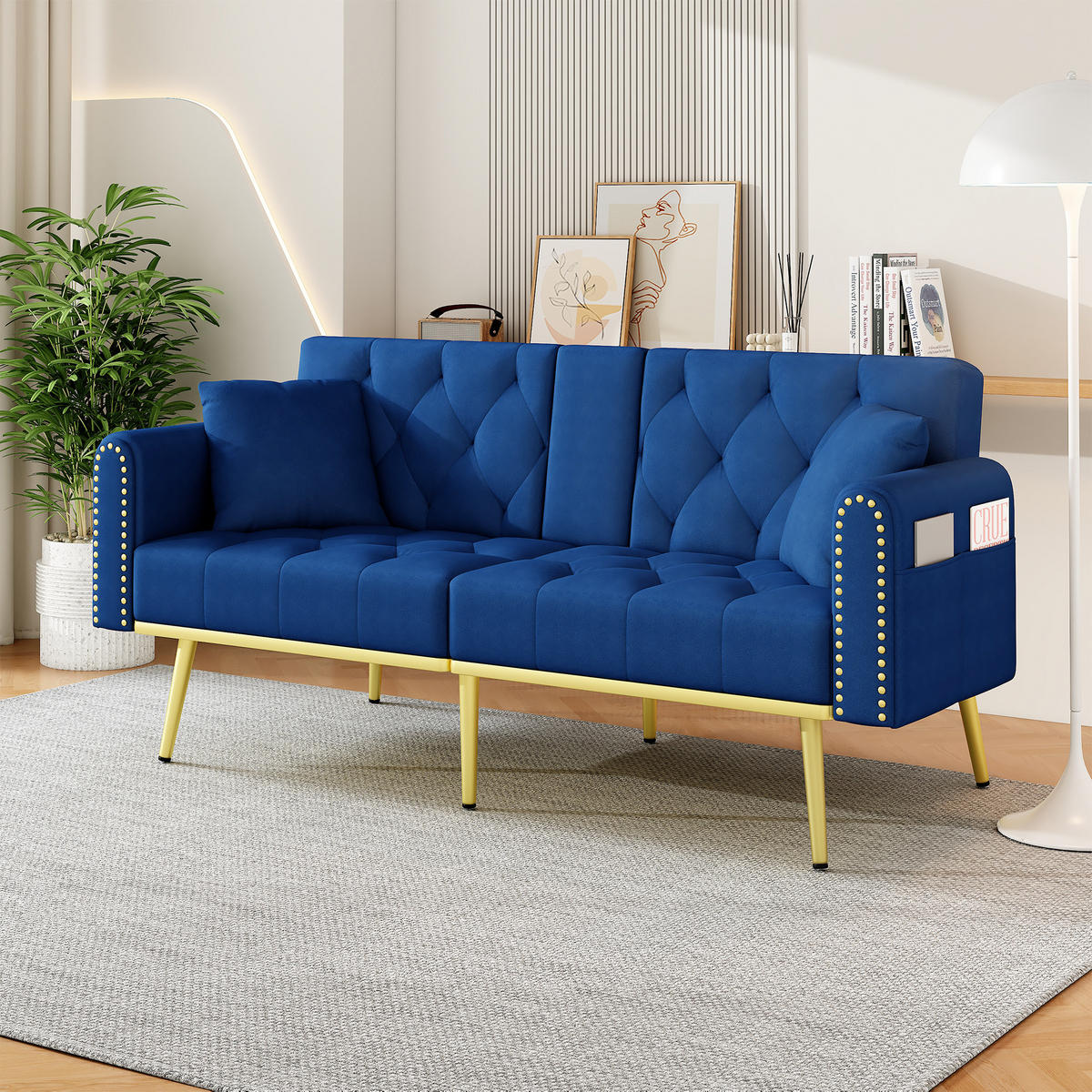 SCHLAFSOFA 175/80/73.5 cm Blau mit drei verstellbaren Neigungswinkeln und Getränkehalter - Blau, Textil (175/73.5/80cm) - Oxeza