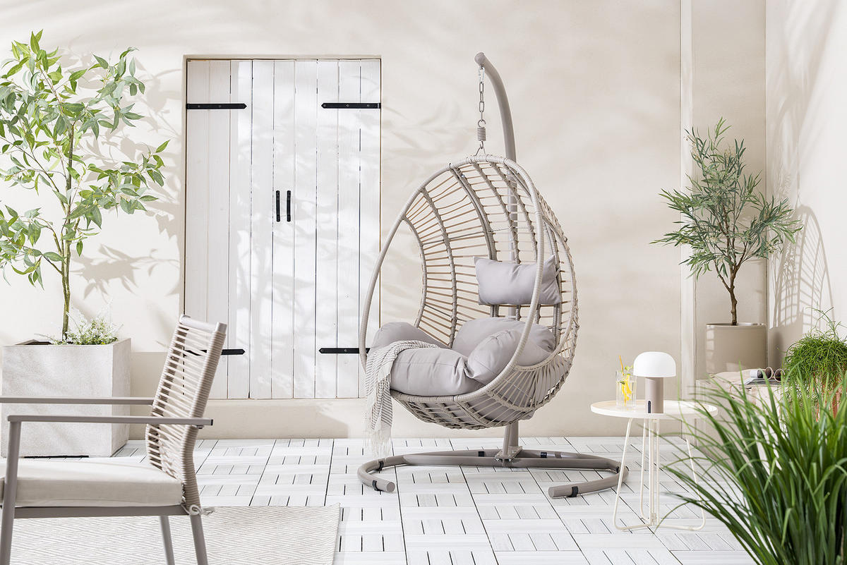 HÄNGESESSEL - Polyrattan / Stahl - Beige - Beige, Kunststoff/Textil (115/190/119cm) - home24