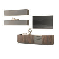 WOHNWAND Thermo Eiche, grau, Wohnkombination 3-teilig mit Soft-Close 300 x 200 cm - Eichefarben/Grau, Holzwerkstoff/Metall (300/200/45cm) - Furn.Design