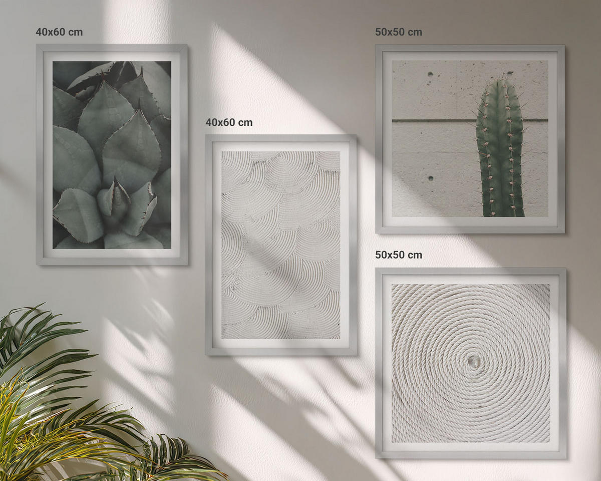 BILDER SET 4er Set - 50x50 cm & 40x60 cm Silberner Rahmen - Sommerliche Texturen aus den Tropen - Silberfarben, Kunststoff (50/50cm) - TULUP
