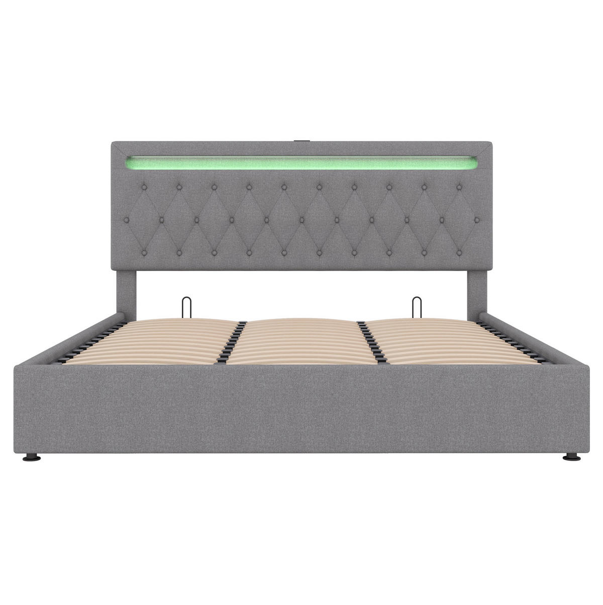 ČALÚNENÁ posteľ z ľanu a MDF 180x200 cm sivá s hydraulickým úložným priestorom, LED osvetlením a USB portom - sivá, textil (180/200cm) - Modfu