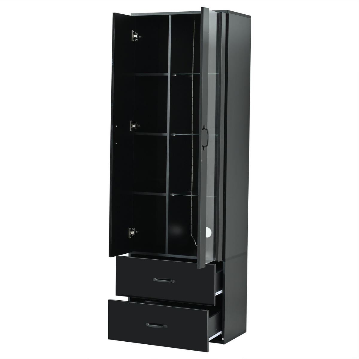 VITRINE DE-37802 mit LED-Beleuchtung und 2 Türen Schwarz - Schwarz, Holzwerkstoff (59.5/182/35cm) - ComfortXL