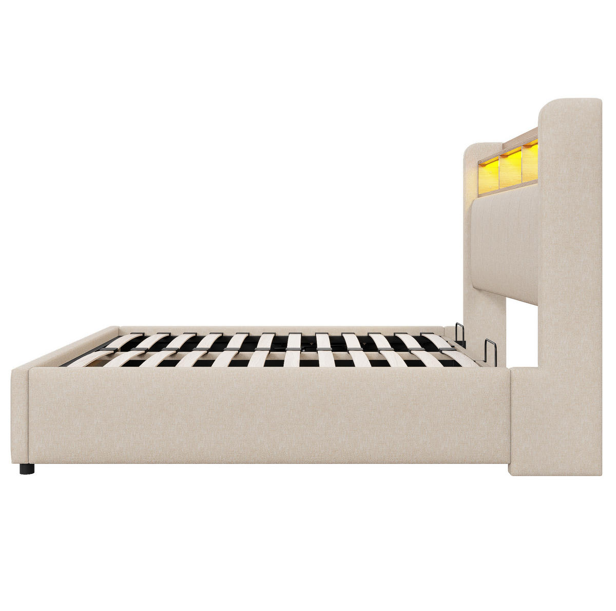 POLSTERBETT 140/200 cm Beige aus Leinenstoff mit LED und Stauraum - Beige, Textil (140/200cm) - OKMYHOME