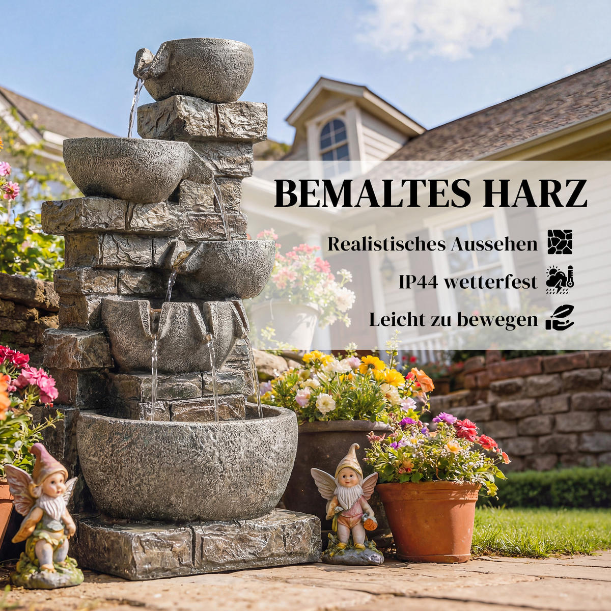 GARTENBRUNNEN Harz Mehrfarbig - Multicolor, Kunststoff (36/34/80cm) - Outsunny