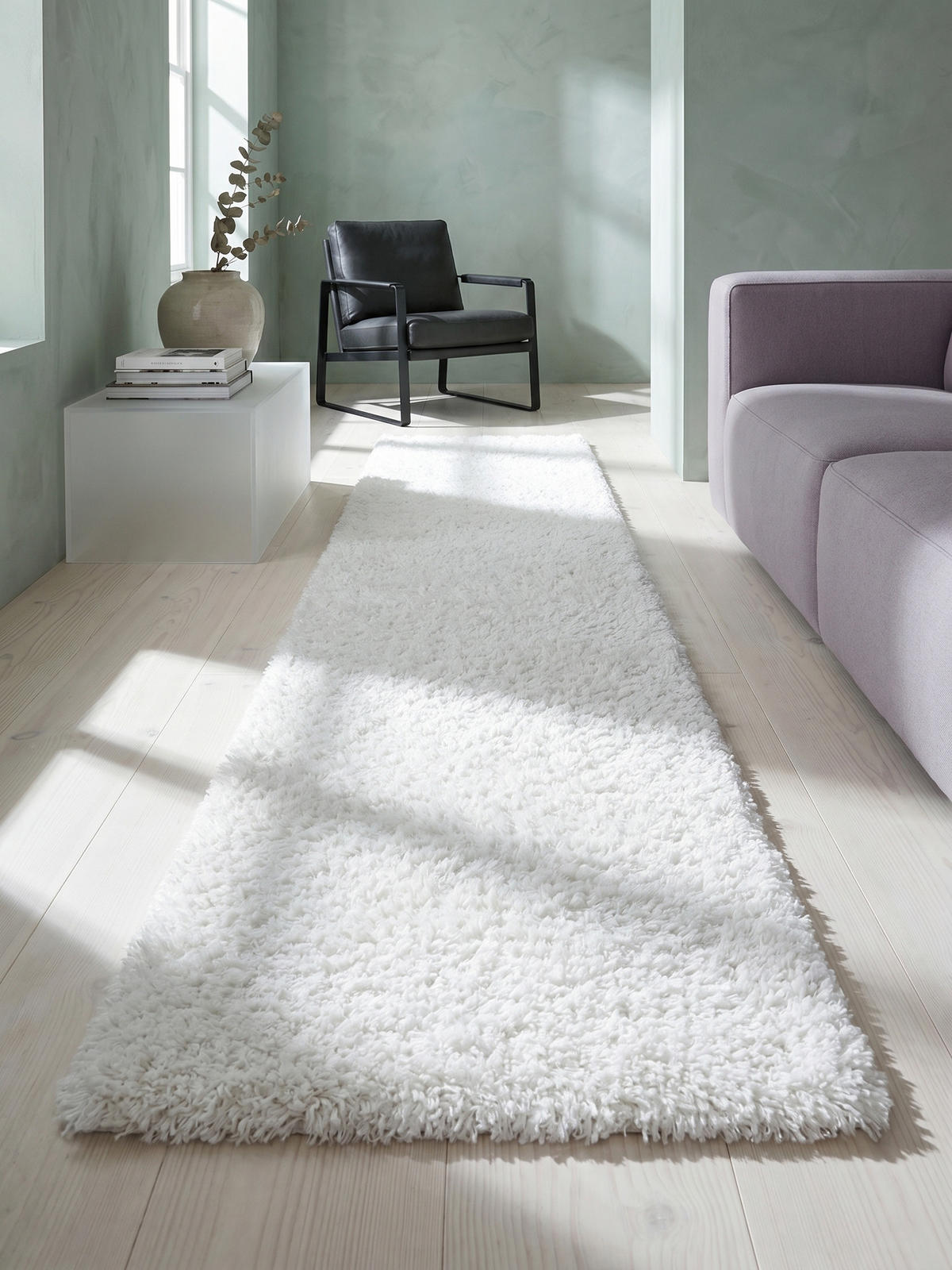 TEPPICH Hochflor Shaggy Uni Style Polypropylen Wohnzimmer Weiß Läufer 80x250 - Weiß, Textil (250/80cm) - KADIMA DESIGN